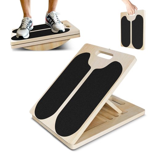 FITKS360 MPortable Wooden Slant & Balance Board for Calf Stretch, Squats, Pilates & Therapy. Multi-angle adjustable, anti-slip, ergonomic design. 350LBS capacity for legs, knees & core training.