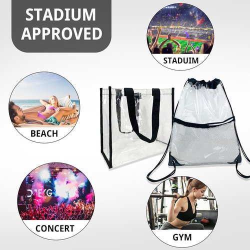 Clear Drawstring Bags by [Brand Name] - Stadium Approved Transparent Tote Bags for Events | 2-Pack