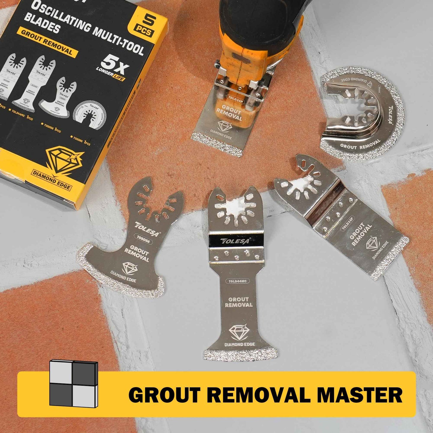 Diamond Oscillating Multi Tool Blades 5 Pcs Set, Precise & Clean Cutting for Grout Removal, Cleaning Mortar