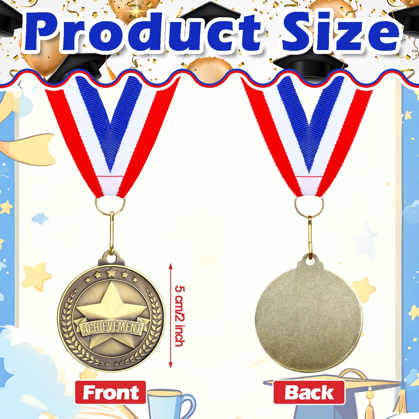 Quelay 20 Pcs 2'' Awards Medals with Neck Ribbons Winner Gold Medals Bulk Metal Trophy Award Prize Gift for Competitions School Education Tournaments Party Favor(Achievement)
