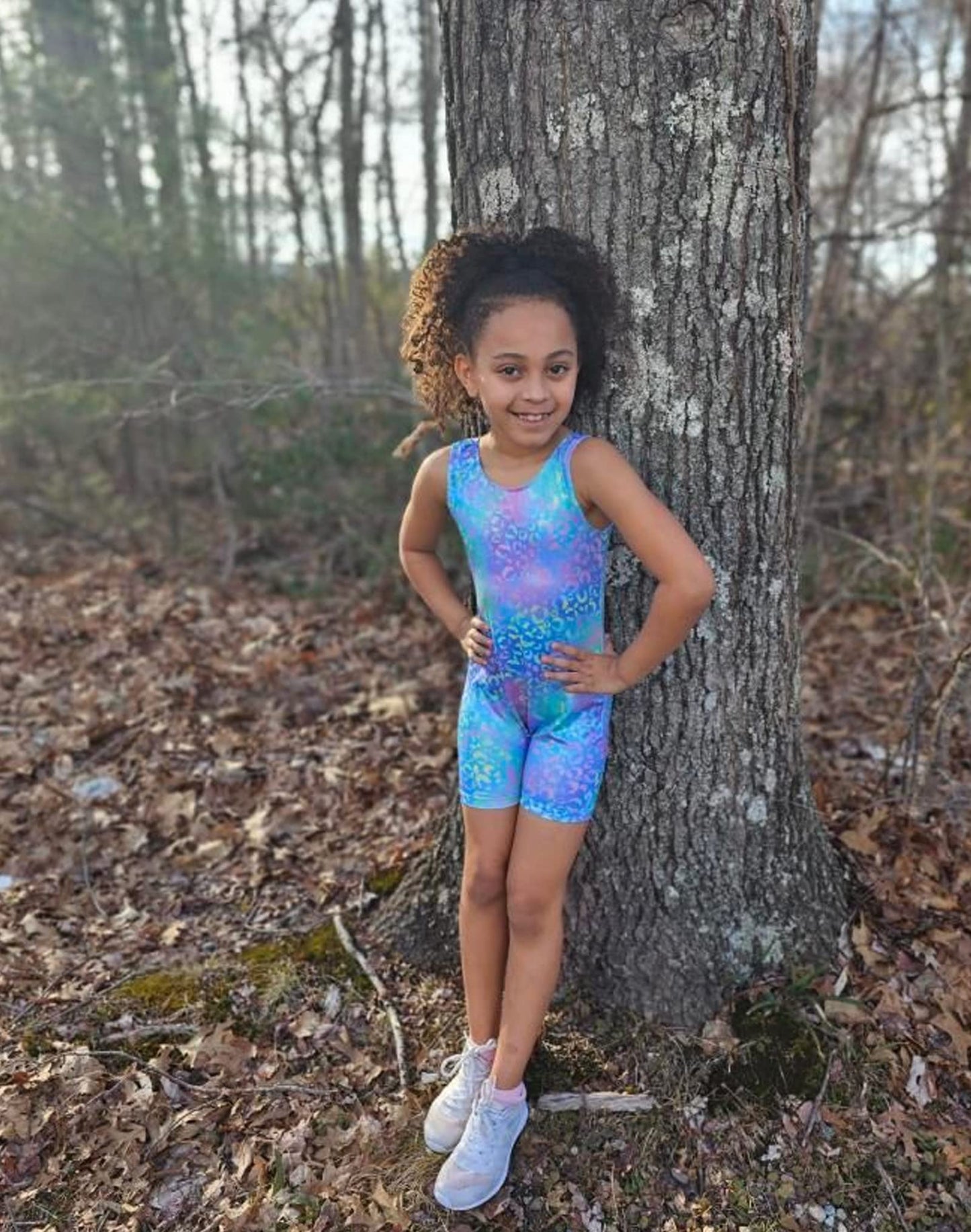 Domusgo Toddler Girls Leotards Gymnastics Size 2t 3t Shiny Colorful Green Purple Leopard Sleeveless Unitard with Shorts