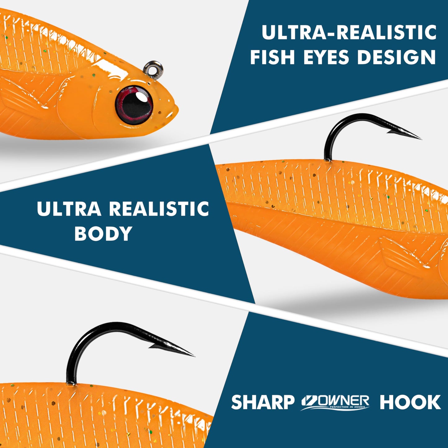 VELBAIT Pre-Rigged Soft Fishing Lures with Weedless Hook, Lifelike Paddle Tail Swimbaits for Bass Fishing, Freshwater & Saltwater Soft Plastic Baits for Bass, Pike, Trout, and Walleye (3.5in / 0.75oz)