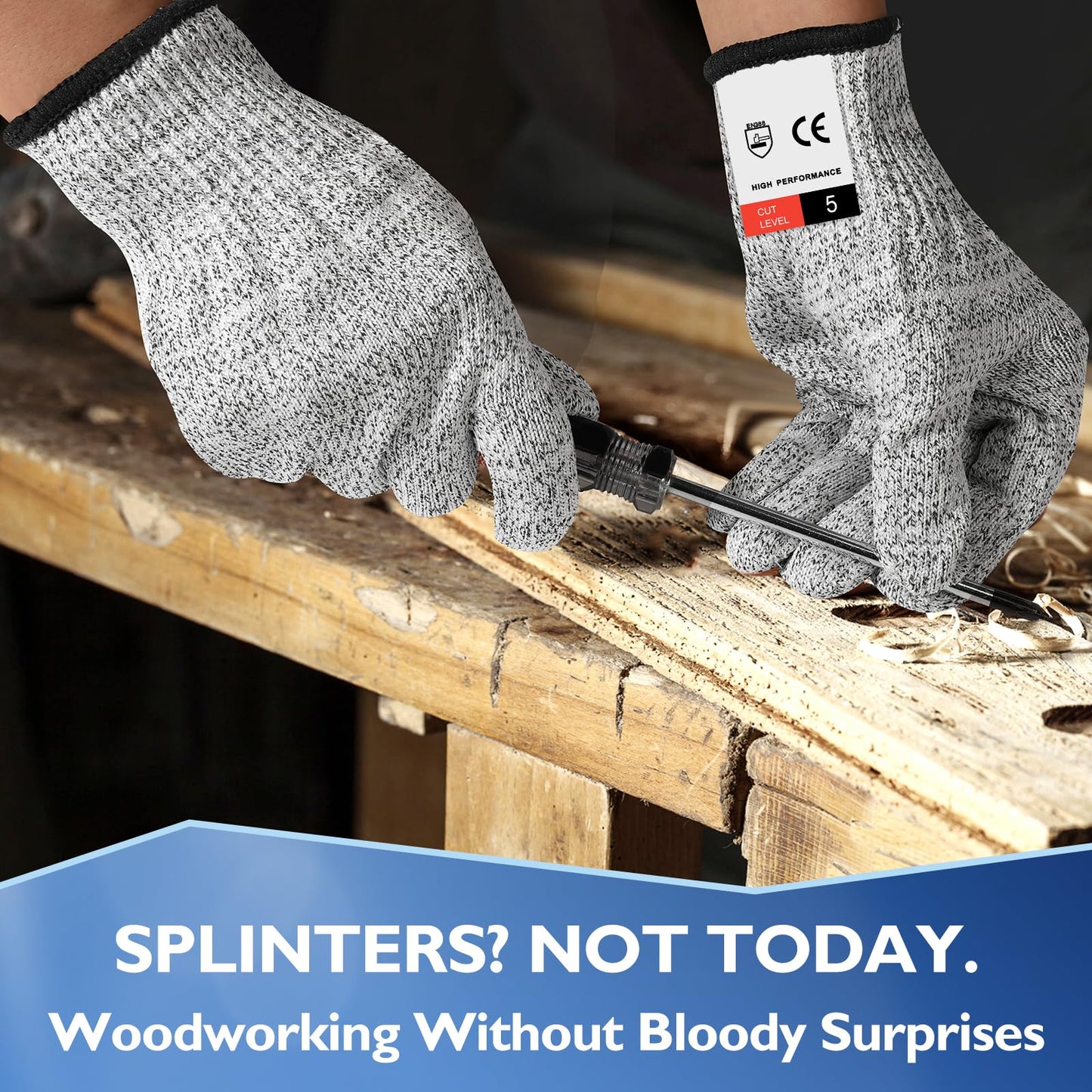 CAISIDIONG 2 Pairs Cut Resistant Gloves Level 5 Food Grade,Size L, Machine Washable, Ambidextrous Safety Gloves for Oyster Shucking, Mandolin Slicing, Butcher Meat Cutting,Suitable for men and women