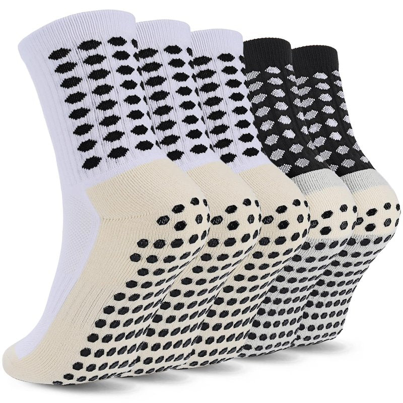 Ultrafun 5 Pairs Kids Youth Grip Soccer Socks Cushioned Non Slip Football Athletic Sports Socks (US, Alpha, Medium, Regular, White+Black)