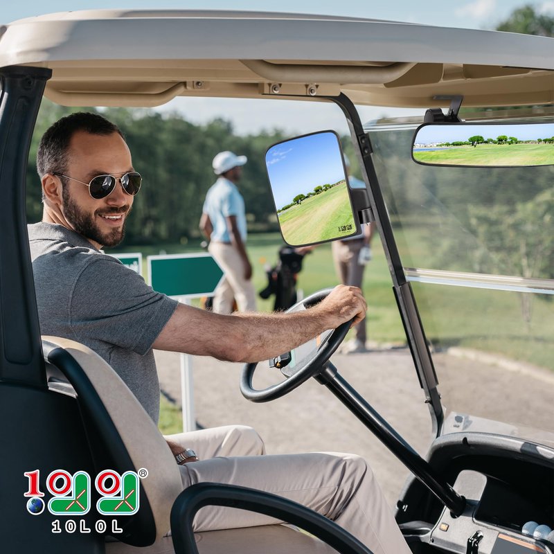 10L0L Golf Cart No-Drill Folding Side Mirrors + Easy-Drill Rear View Mirror, 170° Wide Angle, Universal for Yamaha EZGO Club Car, Shatterproof Stainless Steel