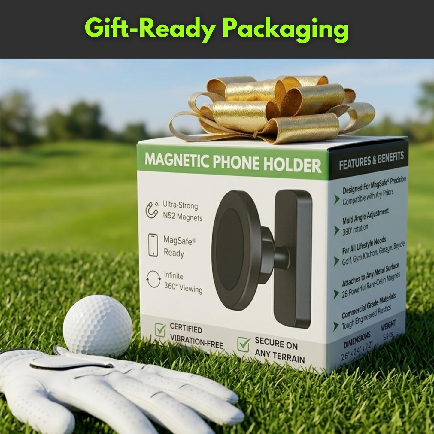 FLYTD Magnetic Golf Cart Phone Holder - Premium Matte Design, Ultra Strong N52 Magnets, MagSafe Compatible iPhone 17-12, Golf Cart Accessories, Gift for Golfers
