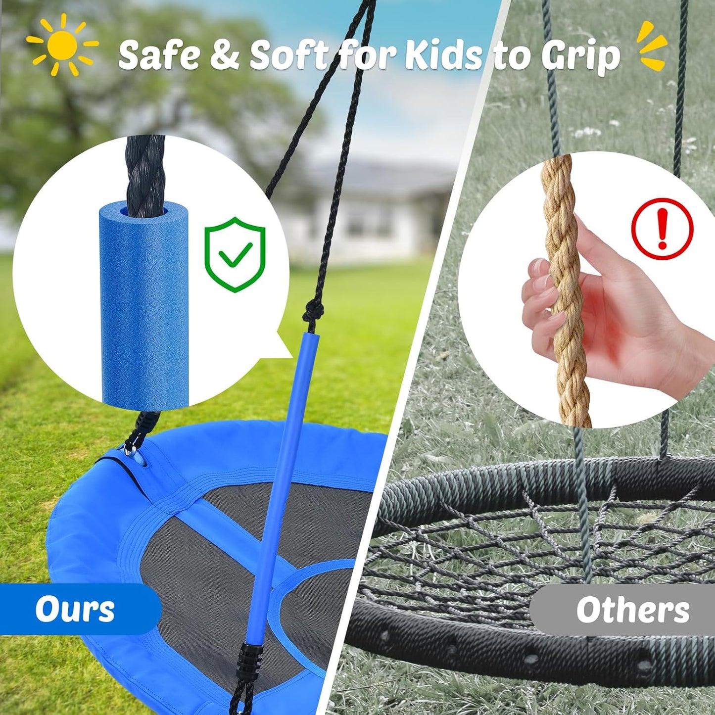 Trekassy 40" Round Tree Swing - 700lbs Capacity with Handles | Waterproof 900D Oxford Fabric, Blue
