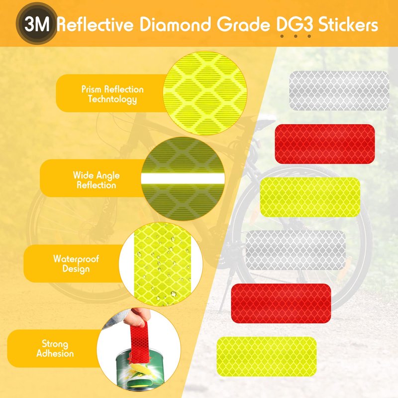 Zonon Warning Reflective Stickers Safety Night Visibility Adhesive Stickers Waterproof Reflective Tape Decal for Vehicle Motorcycle Bicycle, 1.18 x 3.25 Inch(24 Pieces)
