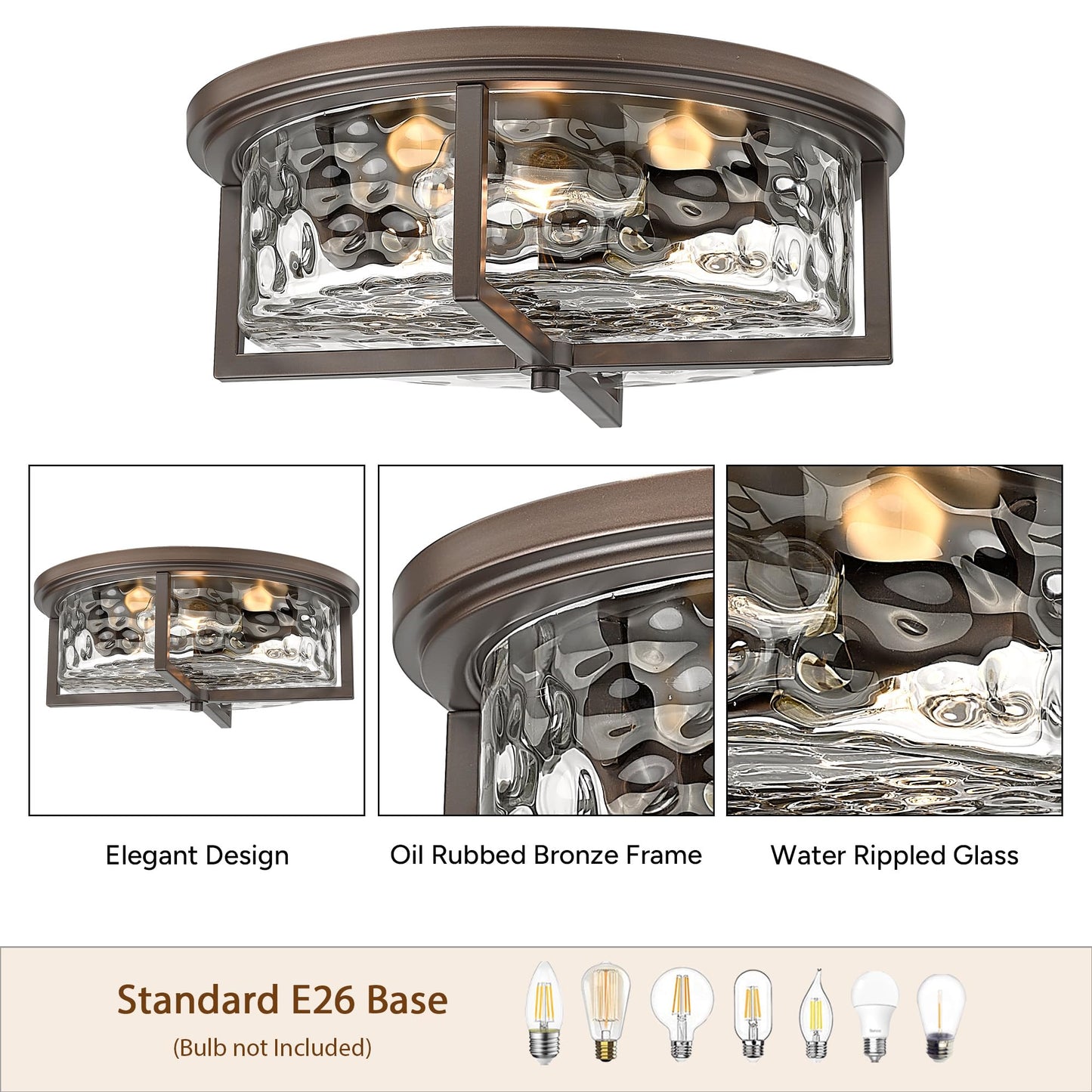 Odeums 16" D Industrial Flush Mount Ceiling Light, Large 3-Light Farmhouse Close to Ceiling Lights for Hallway, Kitchen, Bathroom, Dining Room (Oil Rubbed Bronze,)