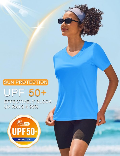 Cavva Women's Athletic V-Neck Workout Tops - Quick Dry, UPF 50+ Sun Protection, Short Sleeve