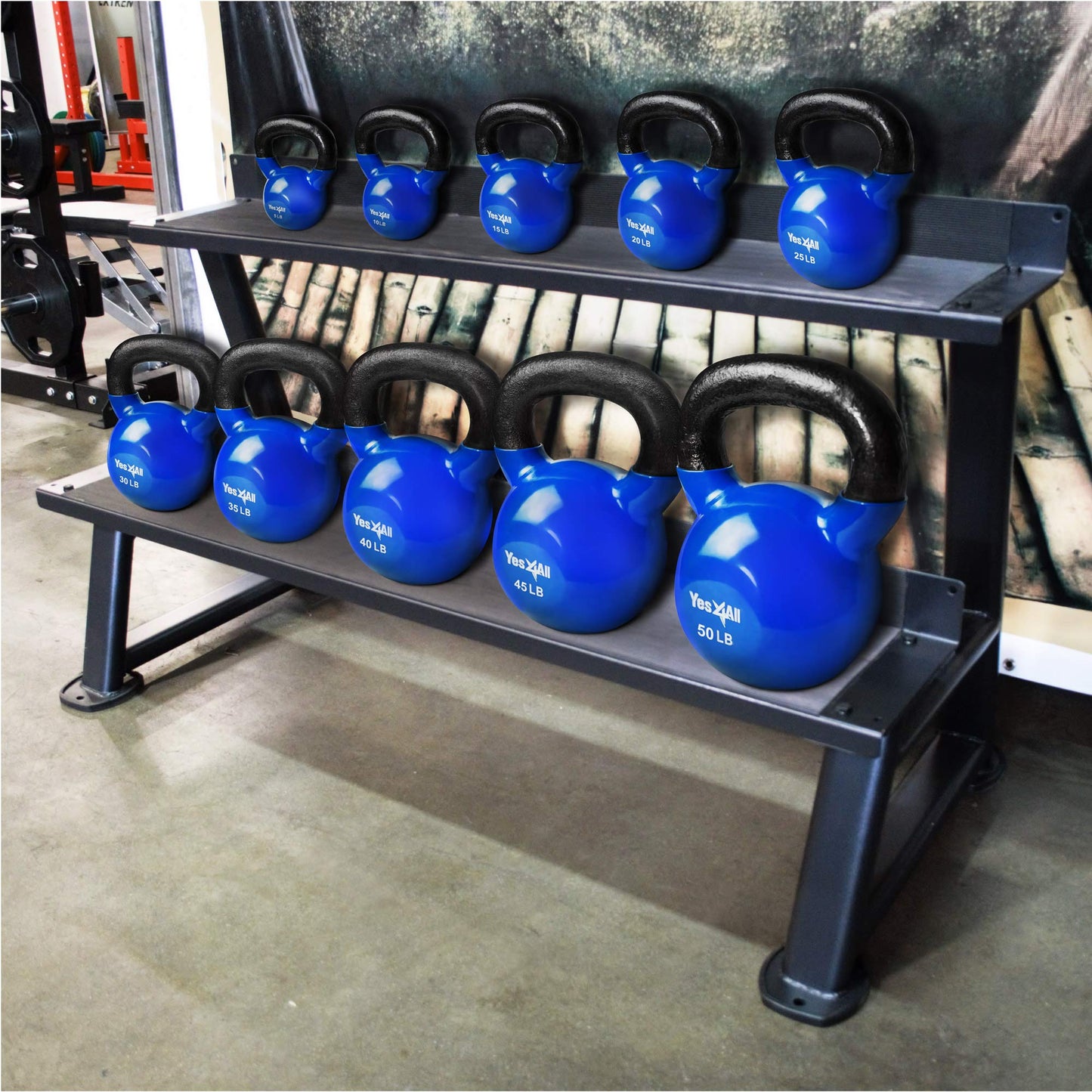 Yes4All Combo Vinyl Coated Kettlebell Weight Sets – Great for Full Body Workout and Strength Training – Vinyl Kettlebells 5 10 15 20 25 30 lbs, Blue, K2KY