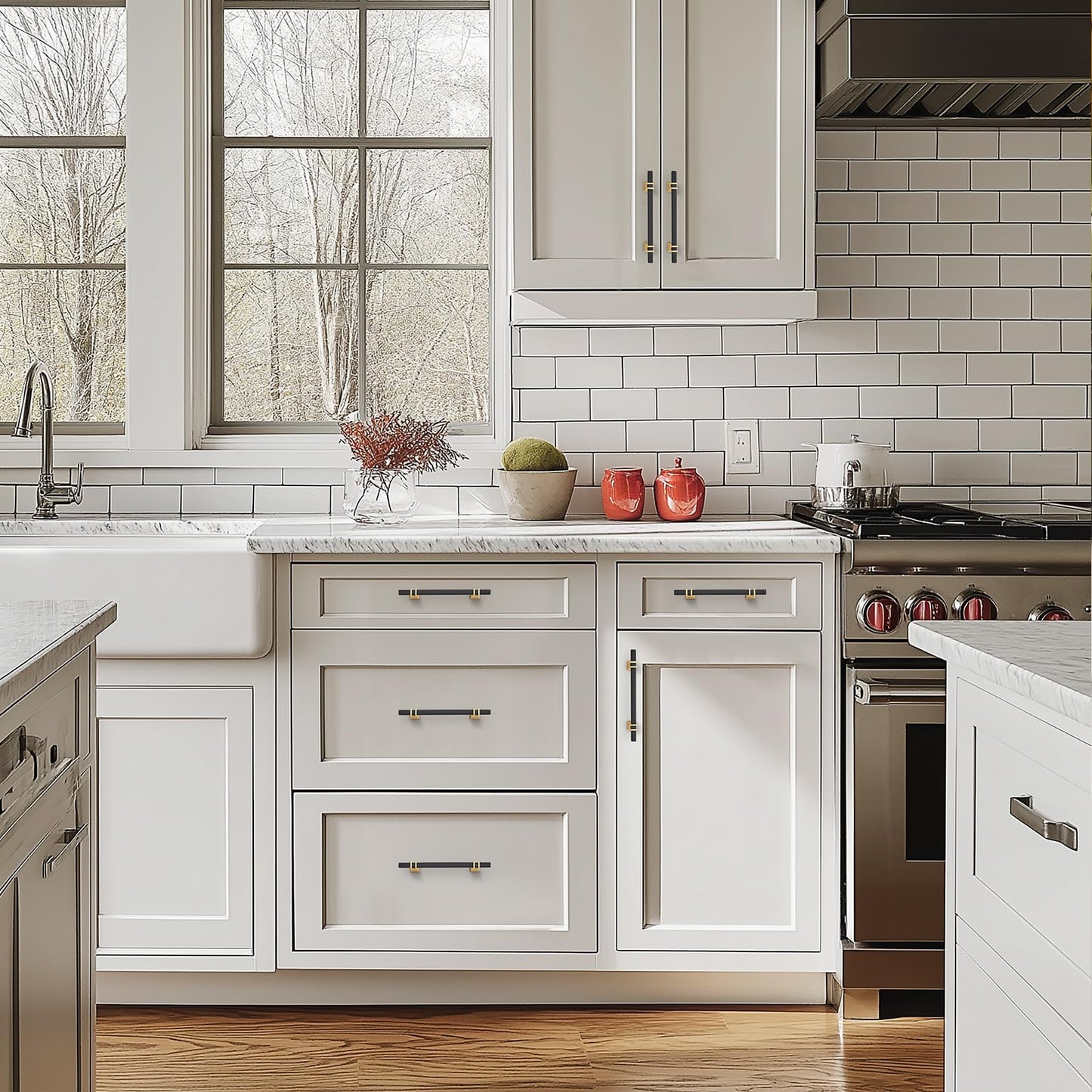 HOME EDIT 30 Pack 5 inch Black & Gold Cabinet Handles Square Zinc-Alloy Pulls for Kitchen Dresser Closet and Bathroom Cabinets Hardware