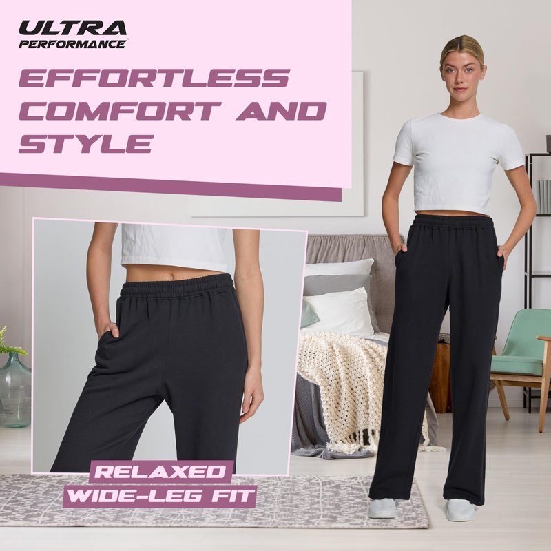 Ultra Performance Womens Sweatpants 3 Pack Open Bottom Wide Leg Lounge Sweatpant’s Pant Baggy Long Sweat Pants for Women