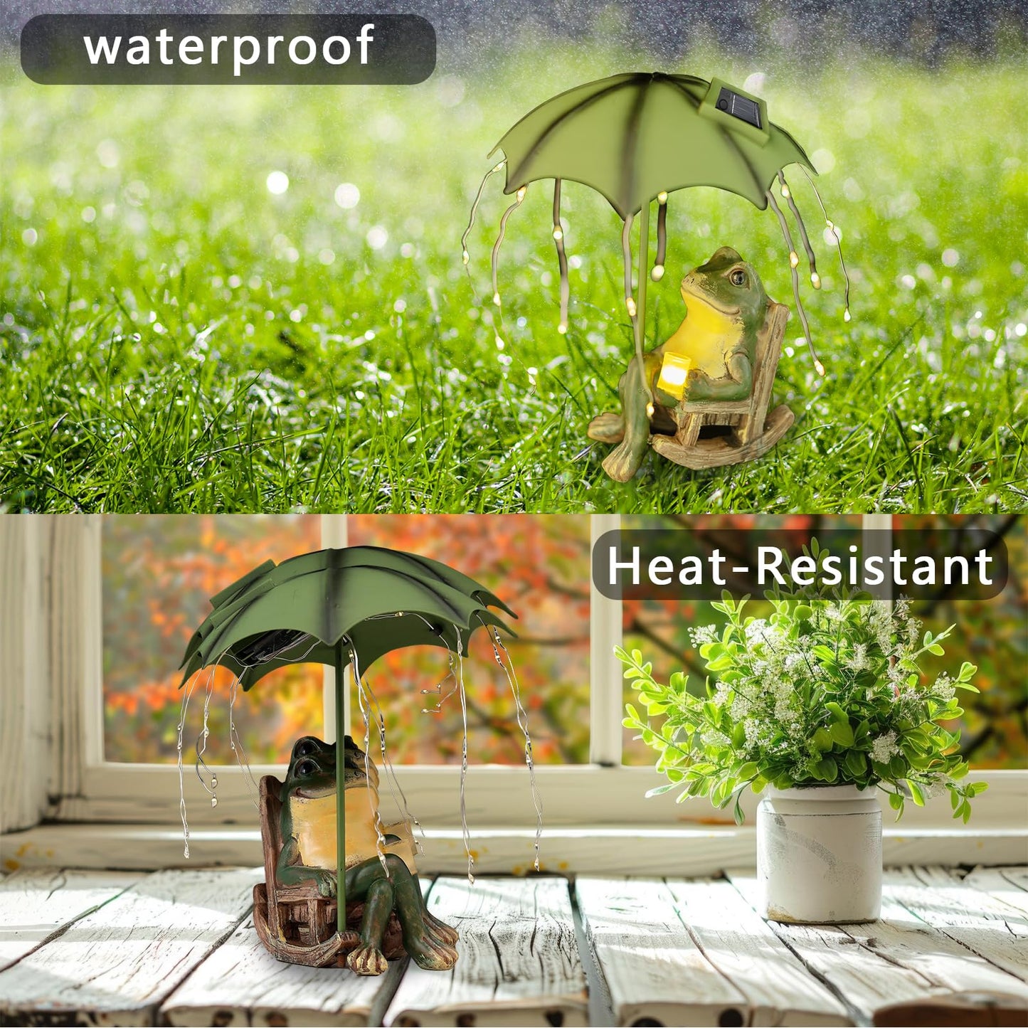 yiilead Frog Garden Statue, Solar Garden Frog Decor, Fairytale Courtyard Accessories Outdoor Figurine Lights, Art Housewarming Gift for Patio,Yard,Lawn Ornament