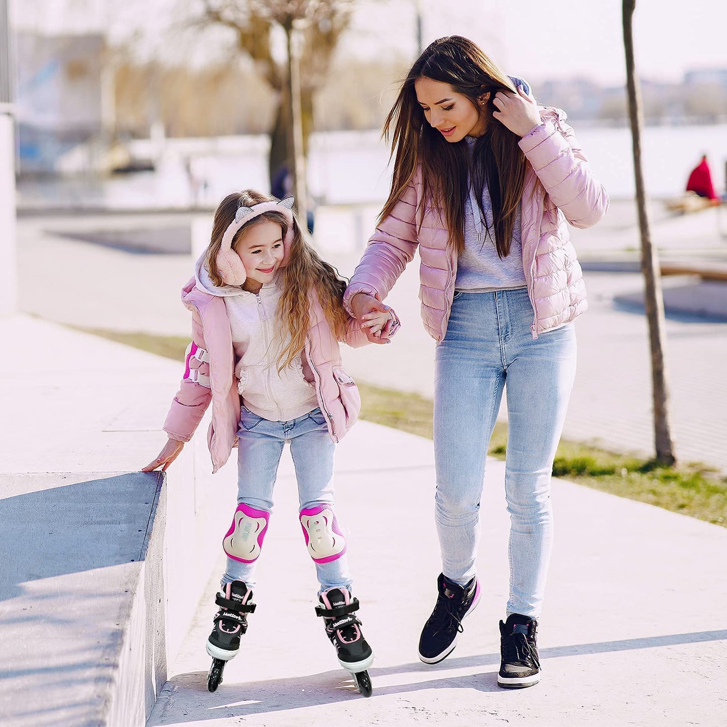 Adjustable Inline Skates for Girls, Girls Roller Skates with All Light up Wheels for Big Kids, Purple, Size 1 2 3 4