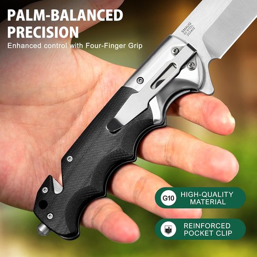 Lothar Smaug Pocket Knife - 3.7 Inch D2 Steel Folding Knife with G10 Handle & Glass Breaker | Tactical Survival Gift