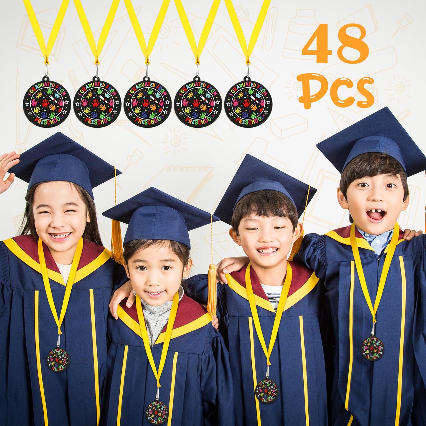 Blueweenly 48 Pcs Graduation Medal for Kids Award Medals with Neck Ribbon Graduation Gifts Bulk for Students Party Favors Supplies - 2 Inch(Preschool)