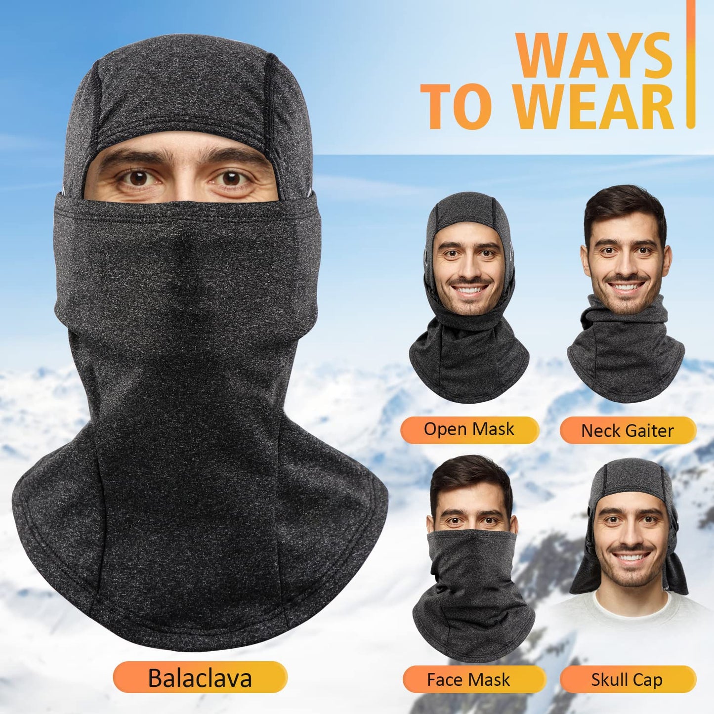 KGC Winter Balaclava for Men Women, Windproof Ski Mask Thermal Cold Weather Winter Face Mask for Skiing Cycling Helmet (Dark Gray)