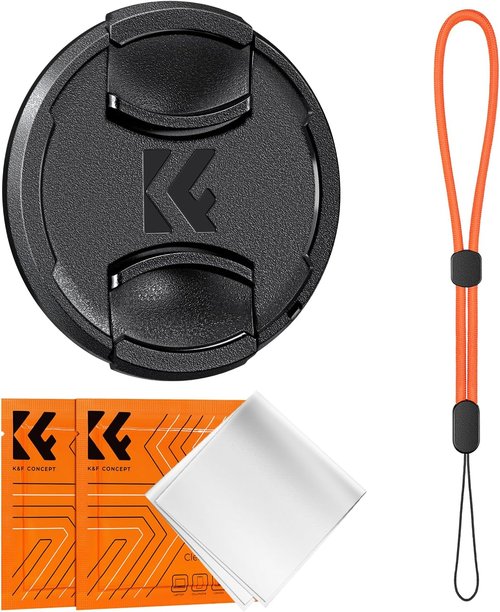 K&F Concept 37mm Lens Cap Cover - 4-in-1 Center Pinch Design with Anti-Loss Leash & Microfiber Cloth