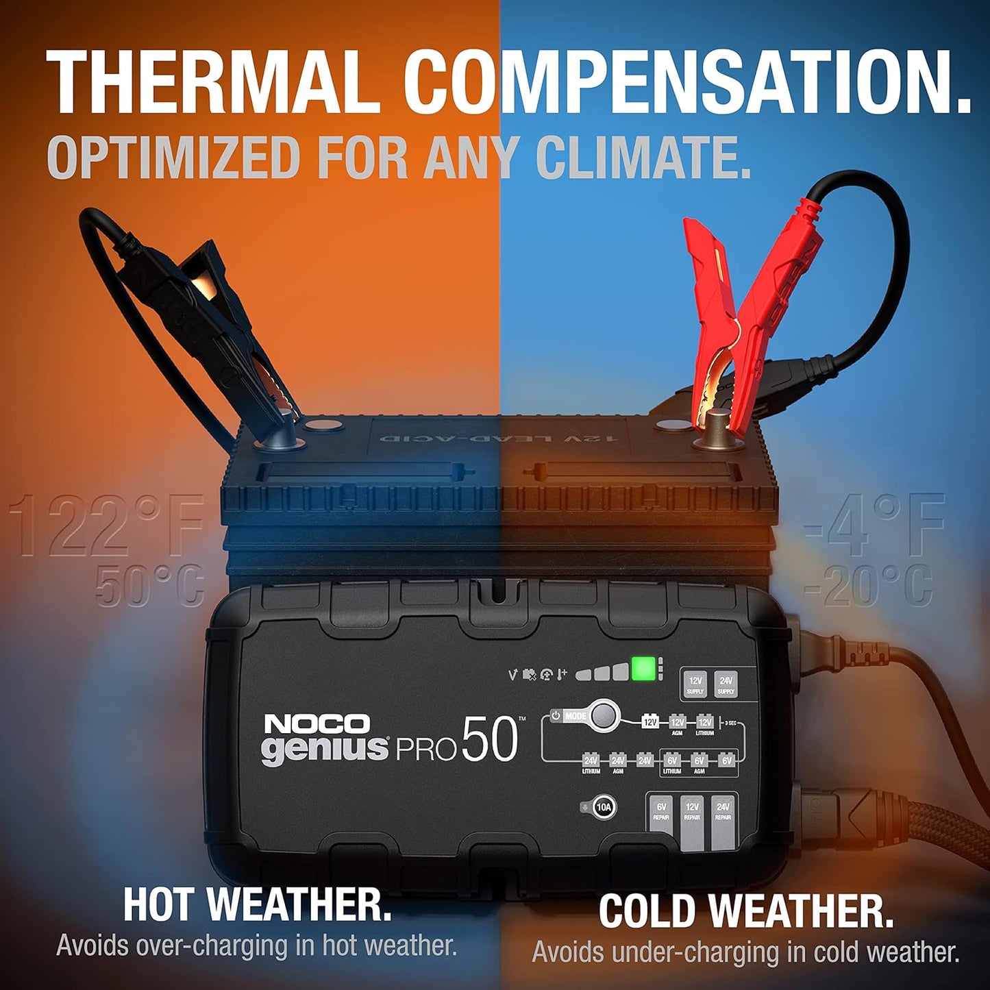 NOCO GENIUSPRO50 Smart Battery Charger | 50A 6V/12V/24V with Overcharge Protection & Thermal Compensation
