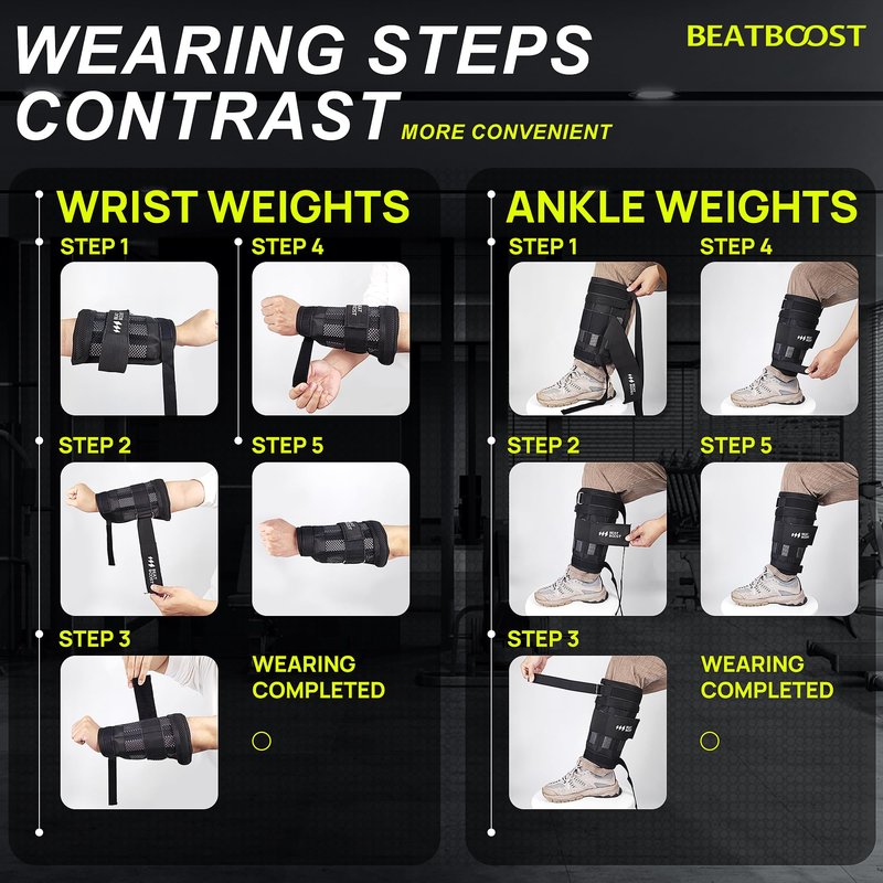 Ankle Wrist Weights 30lb Adjustable BeatBoost Leg Arm Weights for Men Walking Pilates Exercise Workout Gym Aerobics
