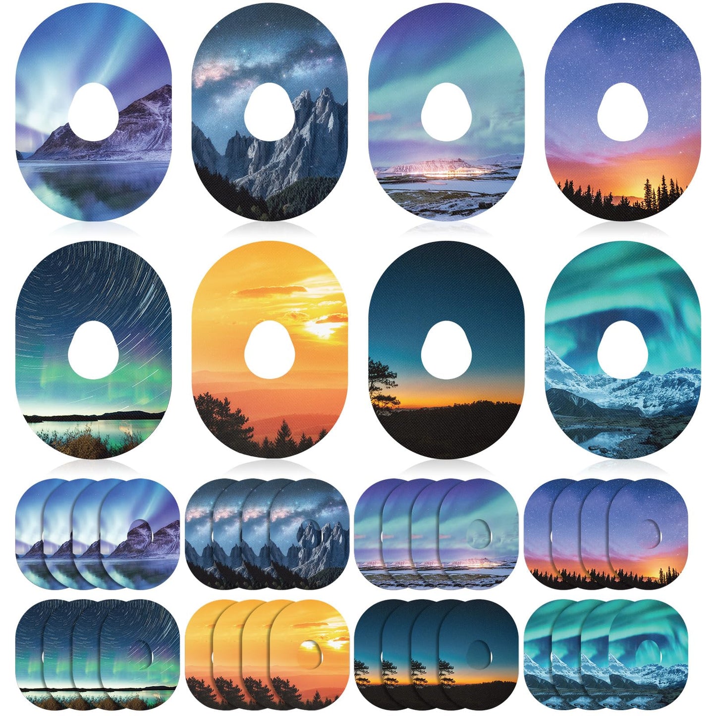 Geiserailie 32 Pack Adhesive Patches Compatible with Dexcom G7, CGM Patches, Nature Views Adhesive Tape Stickers, Sensor Covers Waterproof Sweat Proof Flexible Breathable Pre-Cut Overpatch Sticker