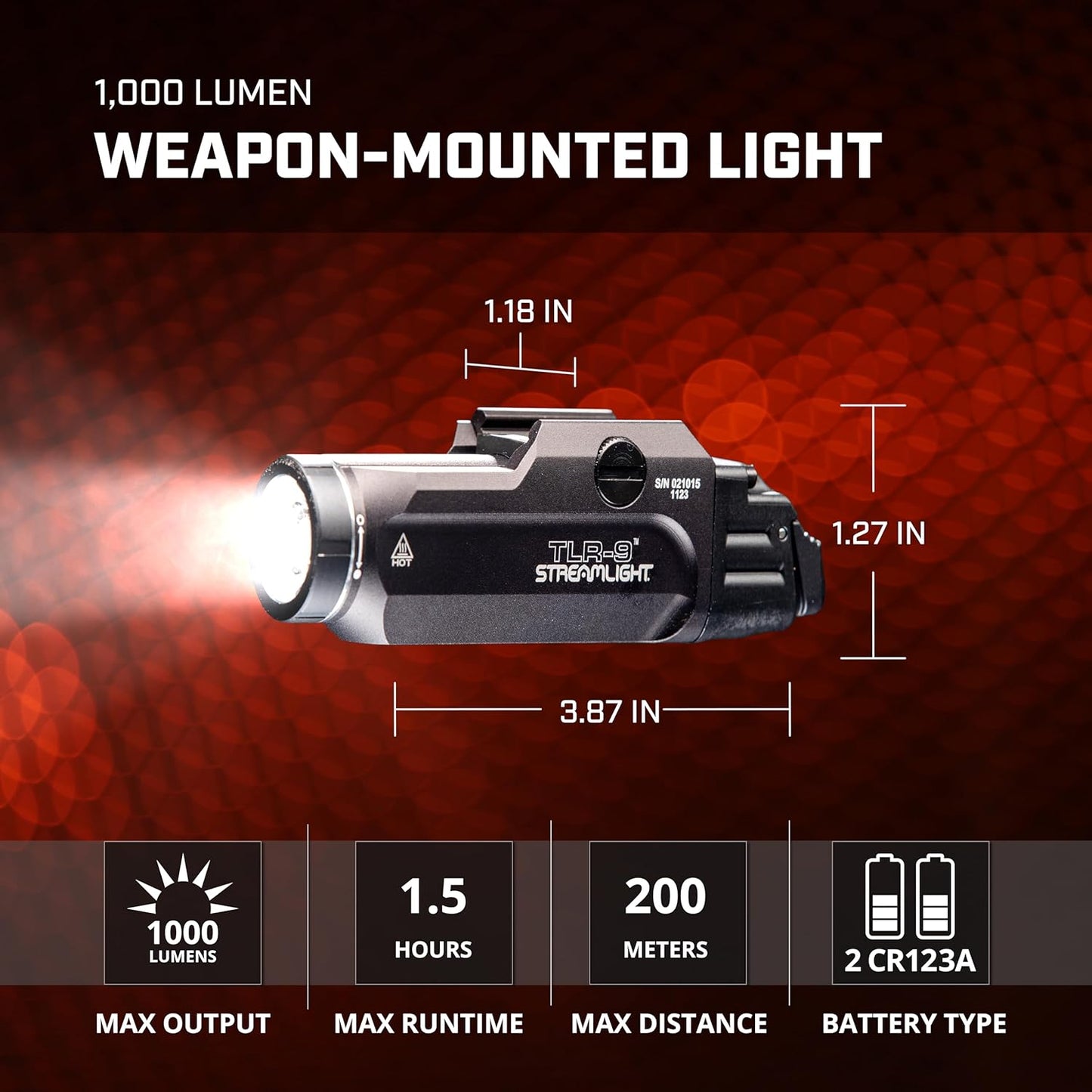 Streamlight TLR-9 Flex Tactical Light - Low-Profile Rail-Mounted Design | Includes CR123A Batteries, Black