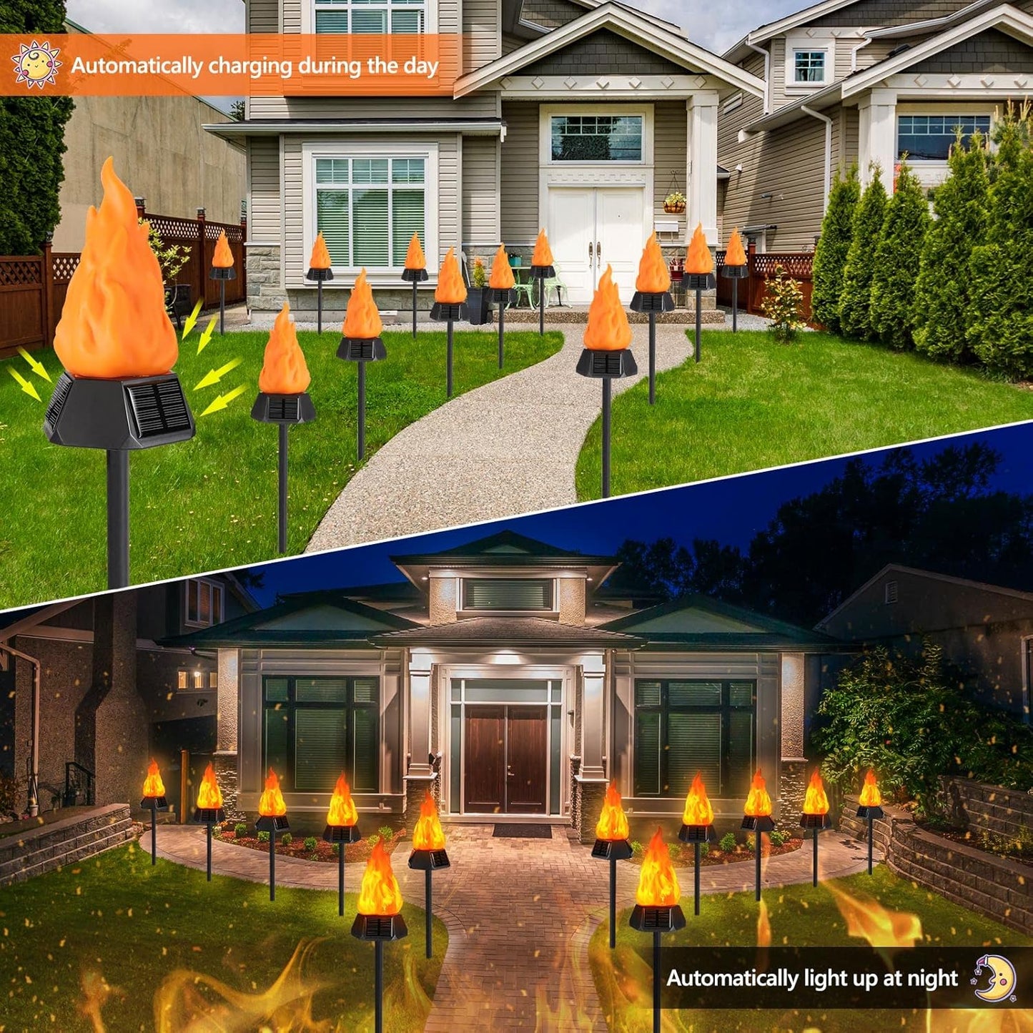 Solar Torch Lights Outdoor - 4 Pack Waterproof LED Flickering Flame for Halloween, Garden & Yard Decor