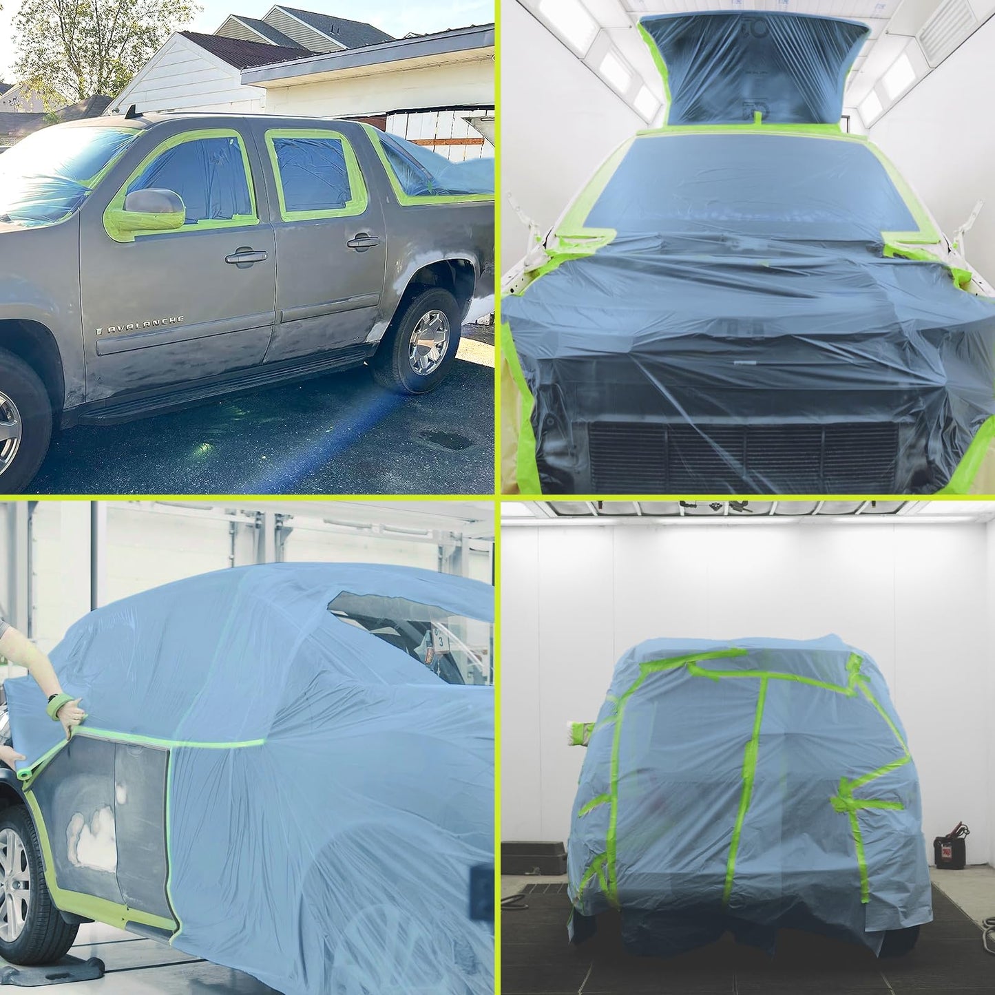 Pre-Taped Masking Film for Painting - 44" x 66' Painters Plastic Sheeting with Automotive Paint Tape and Drape for Covering Cars, Walls, Windows and Furniture Protection (1 Roll)