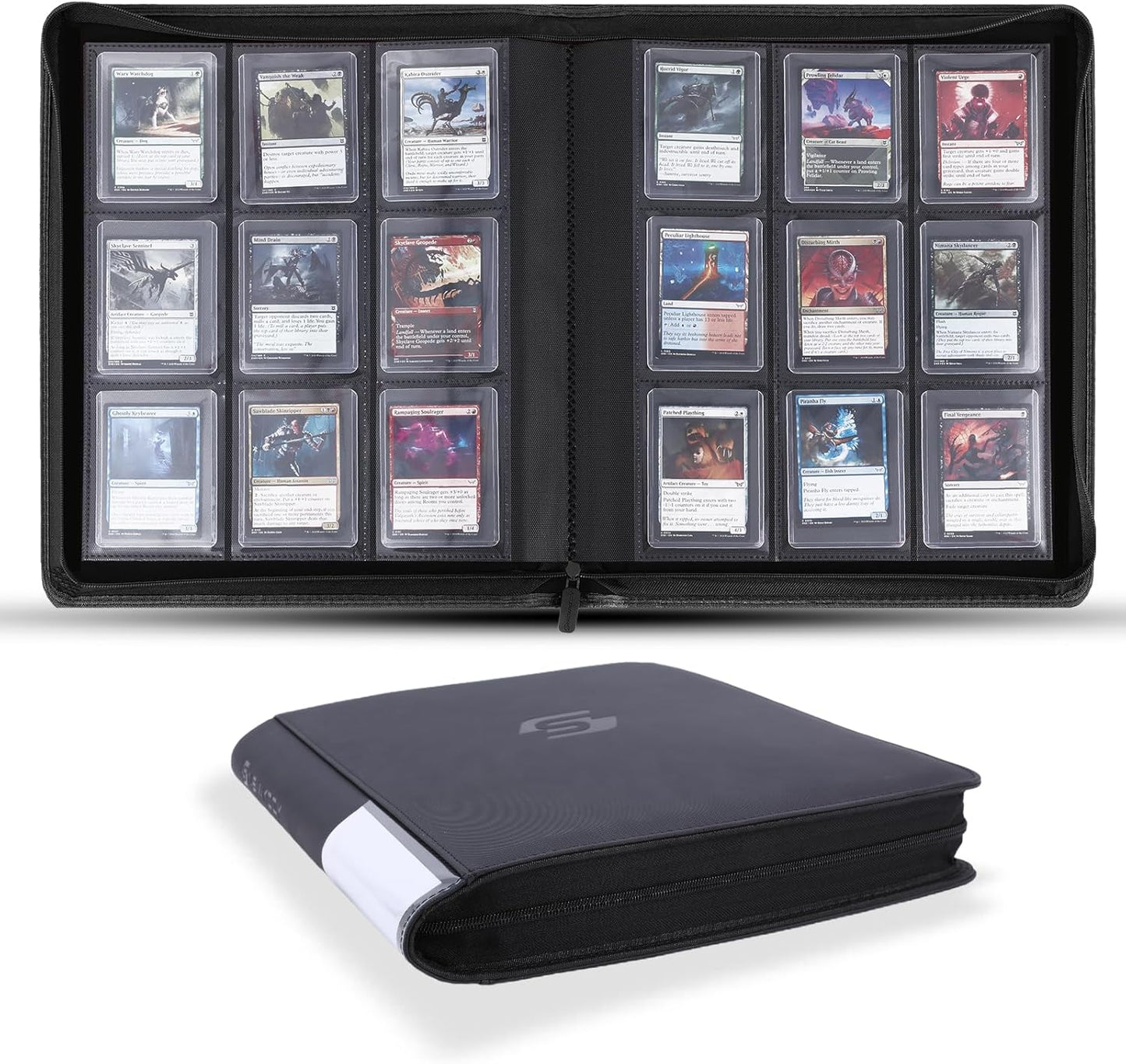 Snekdy Top Loader Binder - 9 Pocket Card Holder with Sleeves for 360 Cards | Smooth Black PU Leather