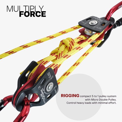 GM CLIMBING 40kN Micro Double Pulley Prusik Minding Ball Bearing UIAA CE for Progress Capture System Rigging Hauling Rescue Arborist Tree Climbing (Pack of 2)
