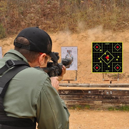 Fluorescent Yellow Shooting Target Stickers by [Brand Name] - 12x13 Inch for Handguns, Rifles & More | 10/25/50 Pack