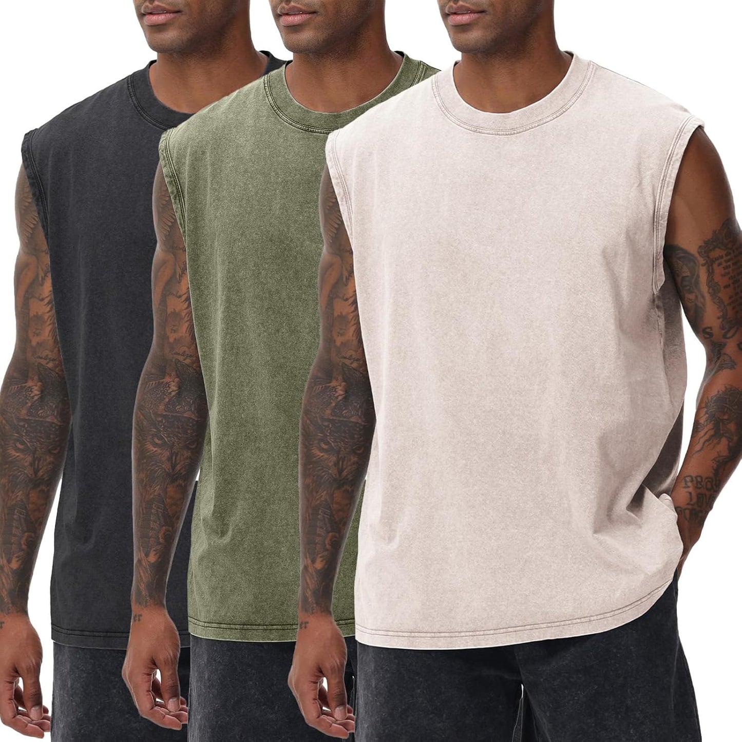 Skiennix Men's Workout Tank Tops - Sleeveless Muscle Shirt for Gym & Running | Acid Wash Design