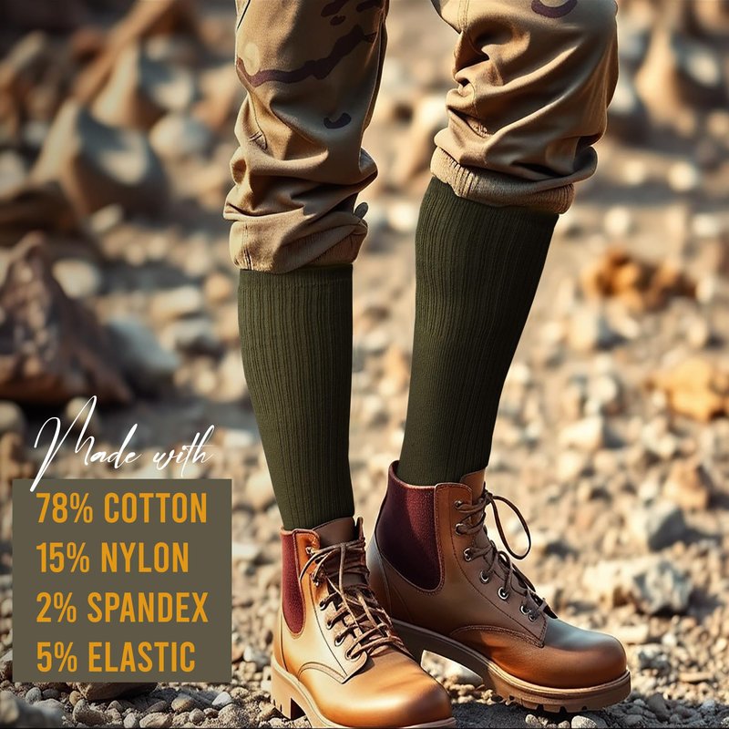 Diamond Star Men's Military Boot Socks – Quick-Dry Cotton Crew Socks for Army, Firefighters, Police, Hiking & Trekking Pack 6 Pairs Green (10-13).