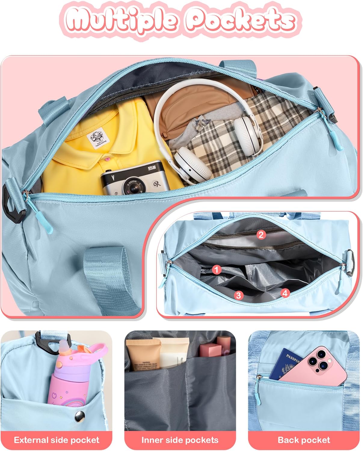 Skiennix Girl Gym Bag - Personalized Weekender Tote with Shoe Compartment & Makeup Pouch - Letter N