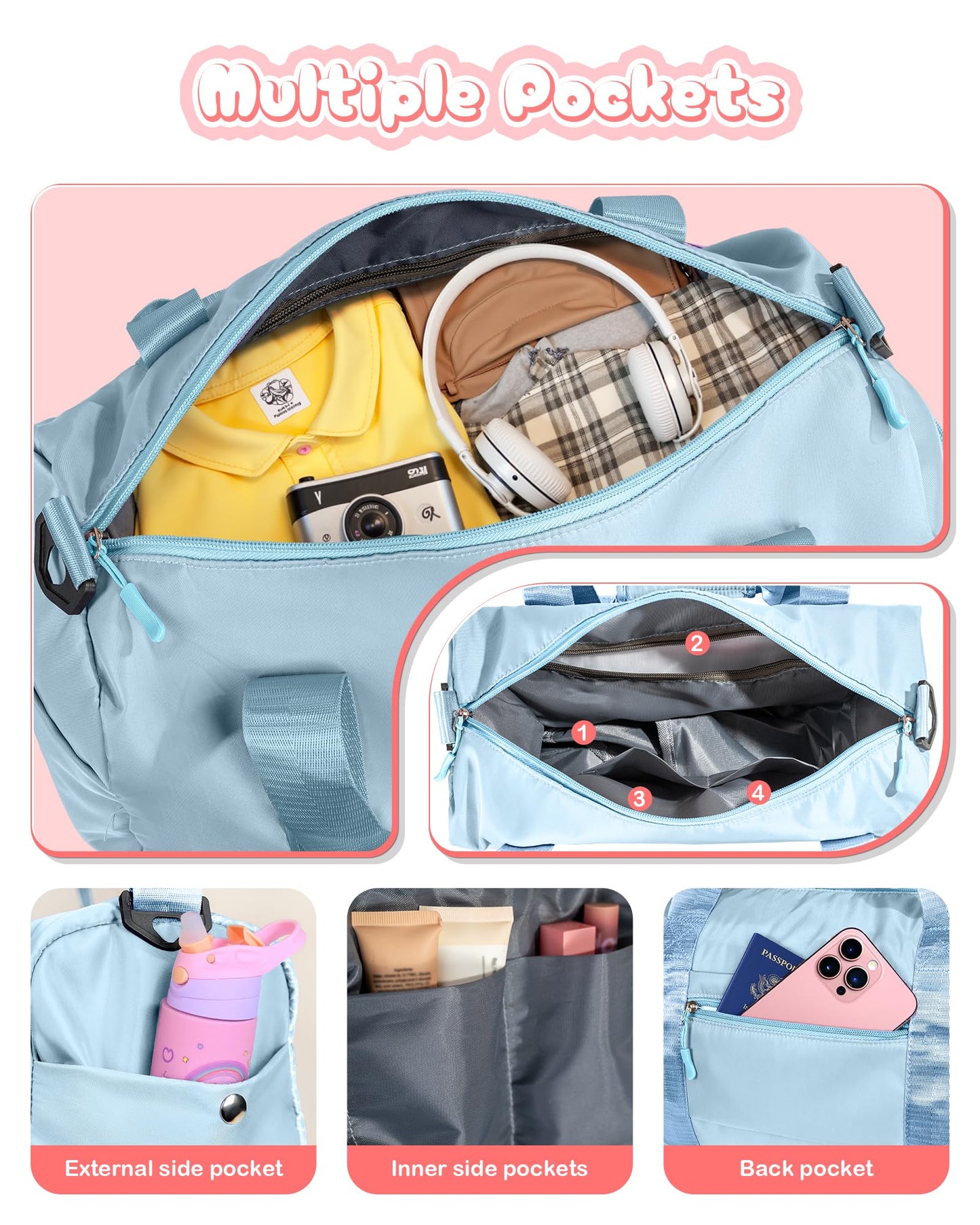 Vogewood Birthday Gift for Granddaughter-Girl Gym Bag with Shoe Compartment, Kid Personalized Weekender Overnight Bags, Initial Travel Tote with Makeup Pouch, Gifts for Girls (Letter Z)