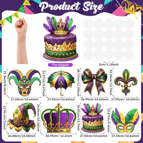 Norme 41 Pcs Mardi Gras Parade Golf Cart Decoration, Float Mask Cutout Foil Fringe Curtains Garland Paper Pompoms Hanging Fan Swirls Purple Green Gold Decor for New Orleans Mardi Gras Party Decoration