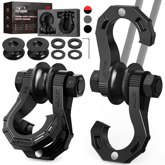 DAYDOOR D Ring Shackles with Snatch Block, 45,000Lbs Break Strength Towing Winch Shackle, 3/4" Heavy Duty Shackles with 7/8" Screw Pin for Off Road Vehicle Recovery(2 Pack, Black)