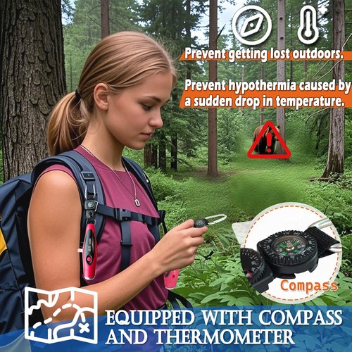 JIUSAIRUI 120dB Electronic Air Horn with Compass & Thermometer- Bear Horn to Scare Bears - Self Defense for Hiking