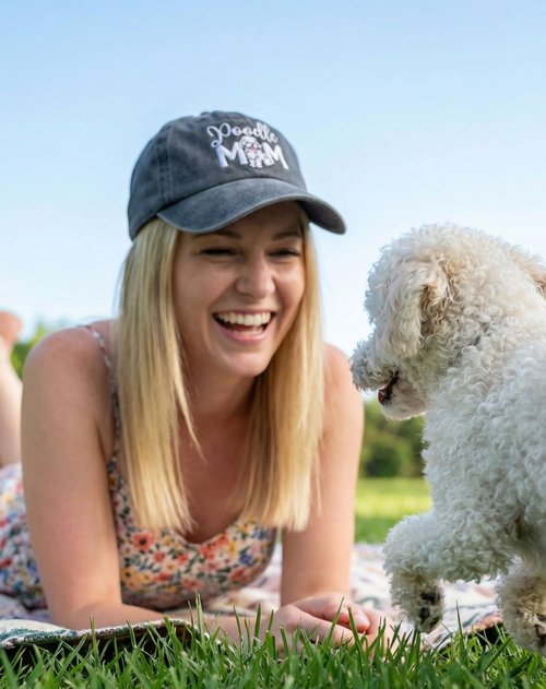 InnoBeta Poodle Gifts Cap for Women - Adjustable Vintage Washed Cotton Embroidered Hat - Dog Mom Pet Lover Gift - Grey