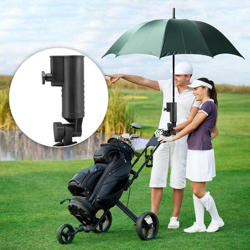 BangBoom Golf Push Cart Umbrella Holder, Adjustable Golf Trolley Umbrella Clamp Stand, Universal Umbrella Attachment for Chair Stroller Wheelchair Fishing Bike Beach (Black)
