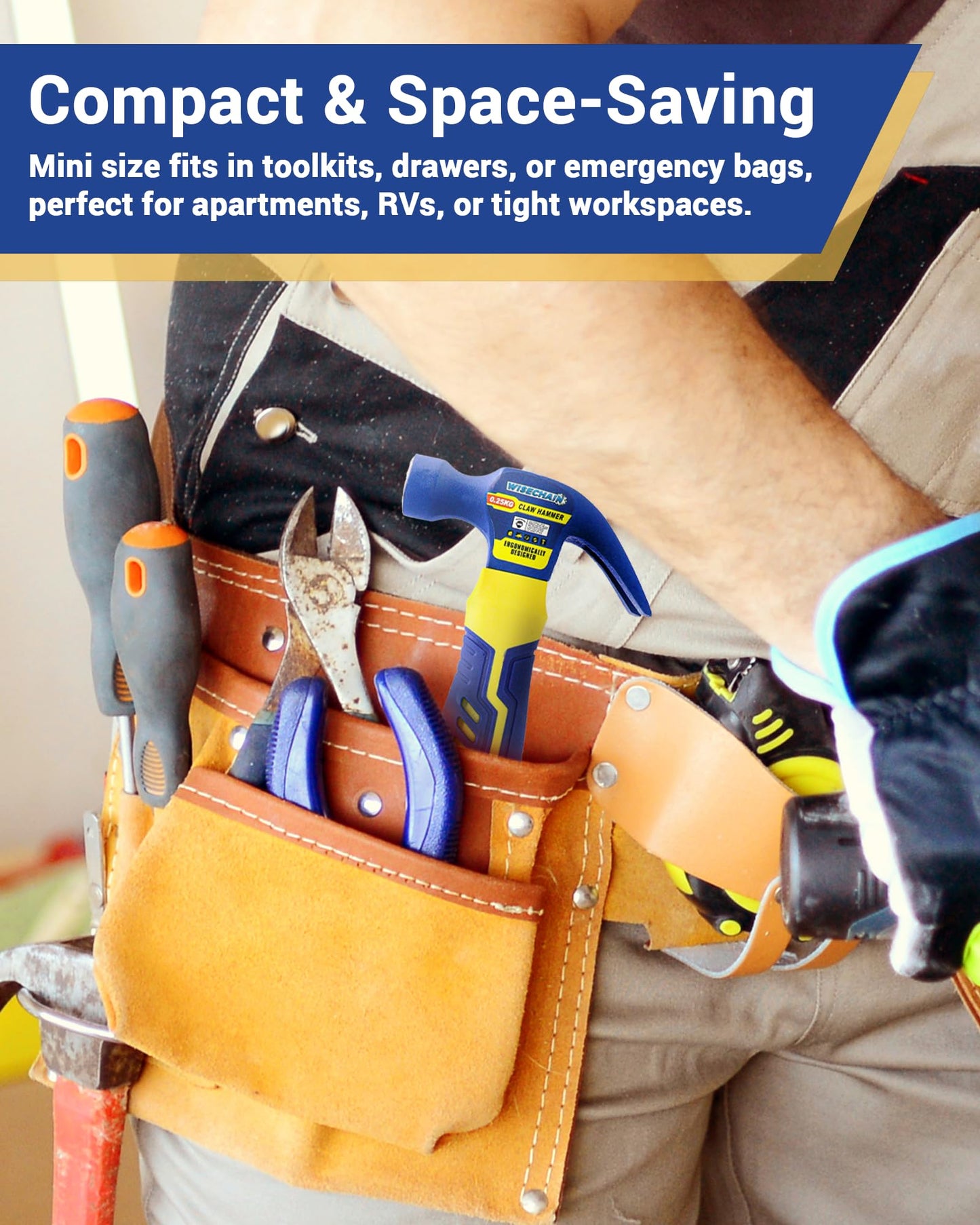 Wisechain 8 oz Professional Small Claw Hammer 45# Steel – Anti-Slip Grip & Nail Starter