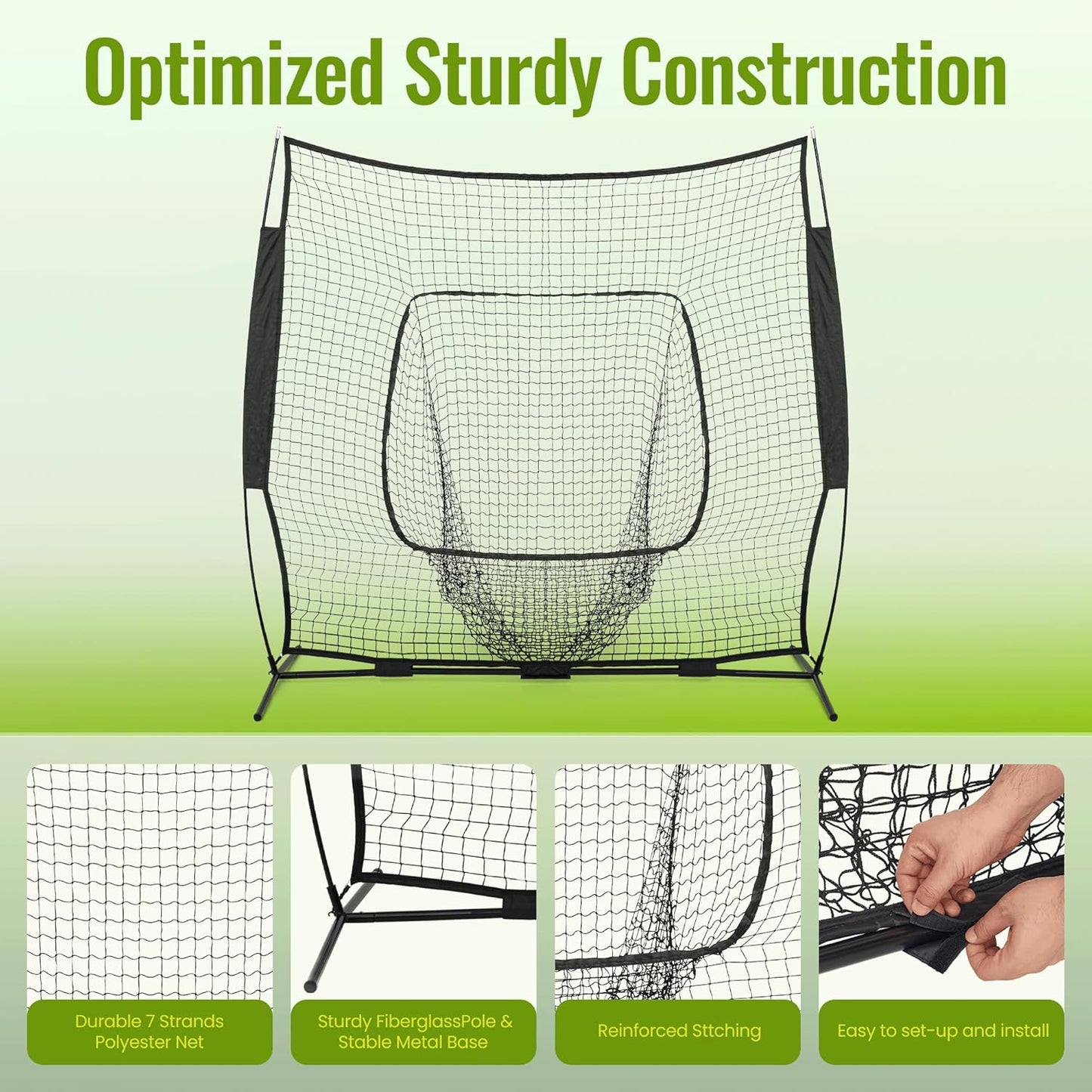 Skiennix 7x7 FT Baseball Net - Portable Batting Net with Tee, Strike Zone Target & Carry Bag