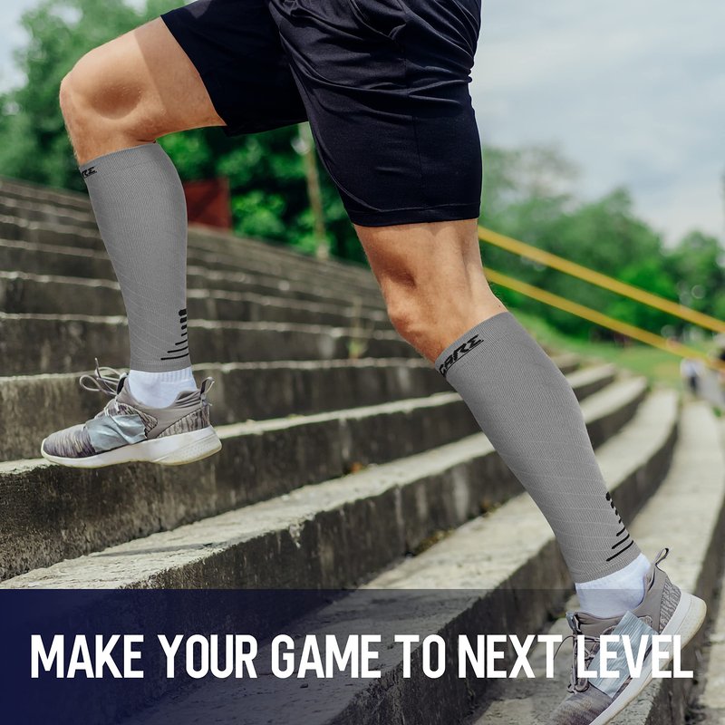 Thoxcare Calf Compression Sleeve for Men Women (1 Pair), Leg Support Footless Compression Socks for Running - Shin Splint Varicose Veins Swelling & Pain Relief, Gray/Black, Large