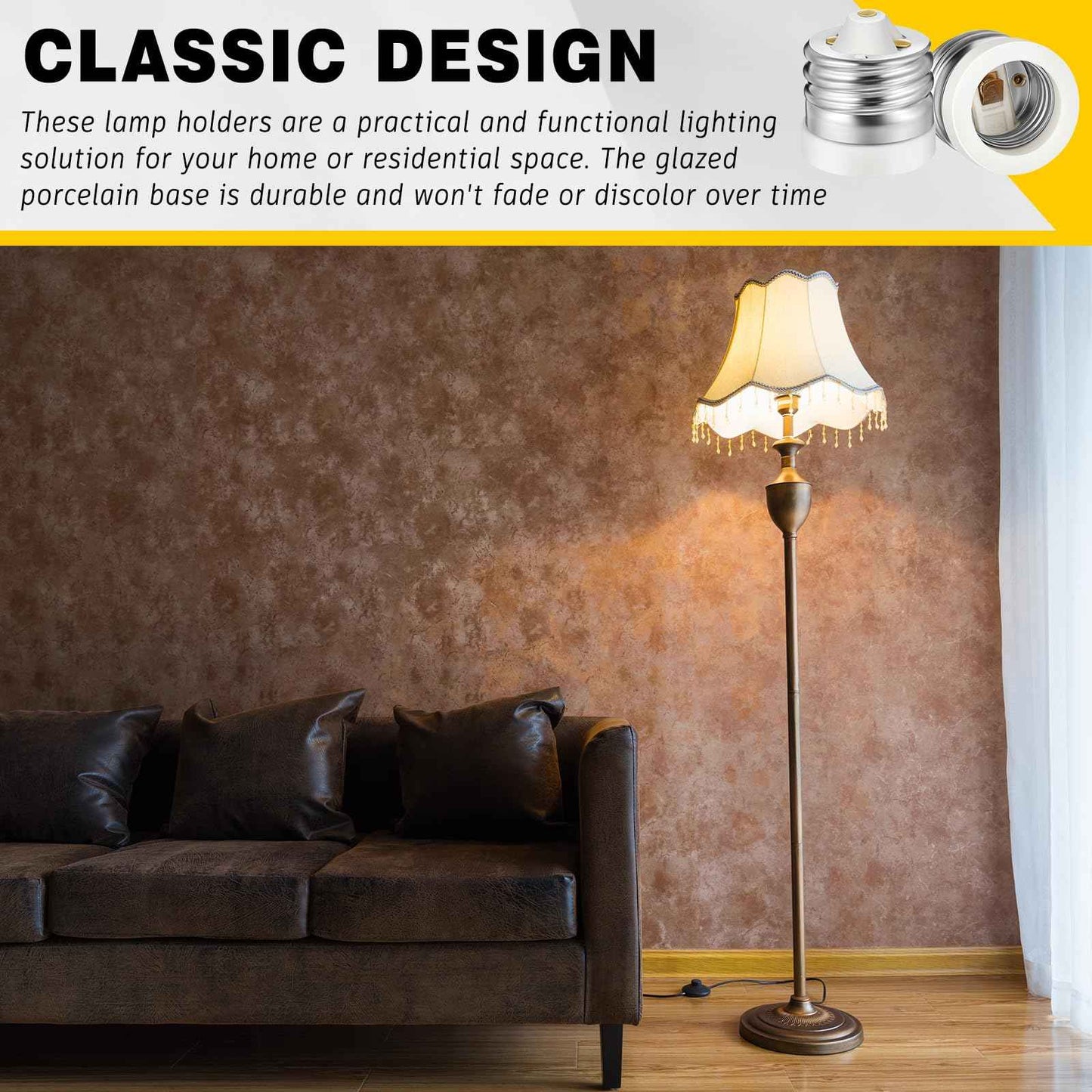 Glooglitter 6 Packs E39 to E26 Adapter Socket Converters, Ceramic Mogul E39 to Standard Medium E26 Base Light Bulb Socket Adapters Mogul Base Lamp Reducers, Maximum 660W and 200℃ Heat-Resistant