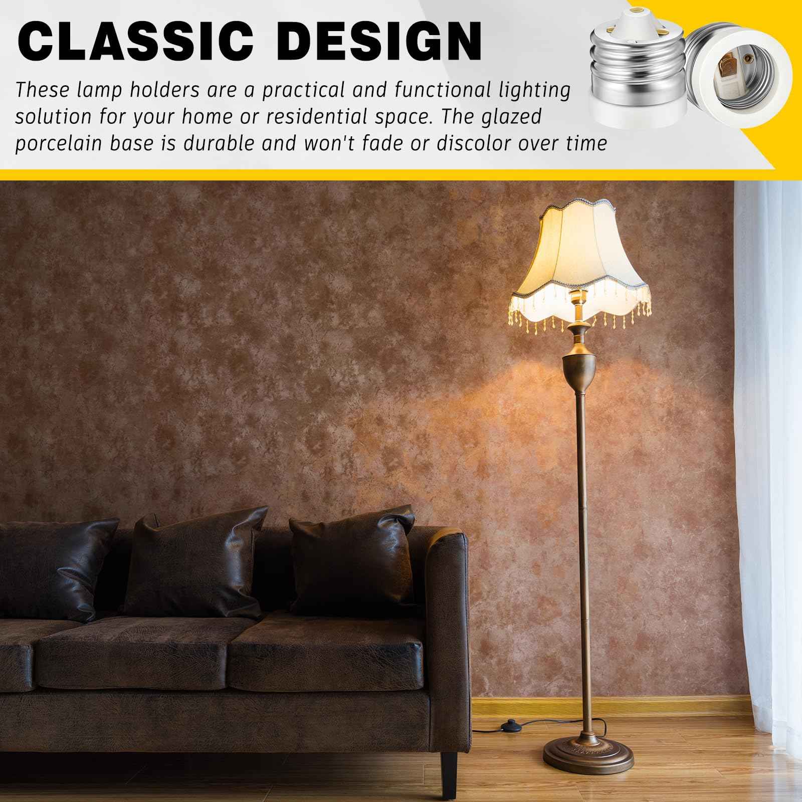 Glooglitter 6 Packs E39 to E26 Adapter Socket Converters, Ceramic Mogul E39 to Standard Medium E26 Base Light Bulb Socket Adapters Mogul Base Lamp Reducers, Maximum 660W and 200℃ Heat-Resistant