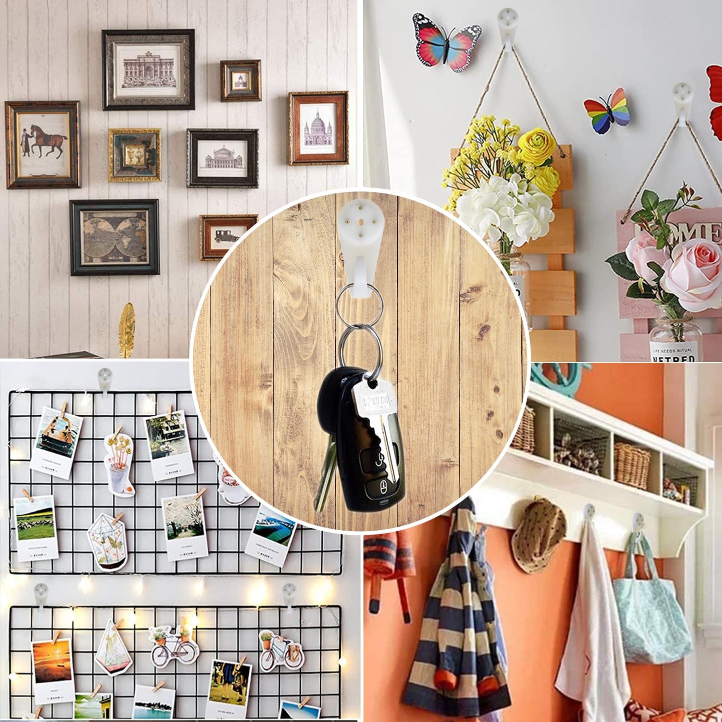 Suprom 60pcs Concrete Wall Hooks, Non-Trace Picture Hanger for Wooden/Stucco/Plaster/Hard Wall, No Damage or Drilling Picture Hooks for Hanging Picture, Artwork, Clocks