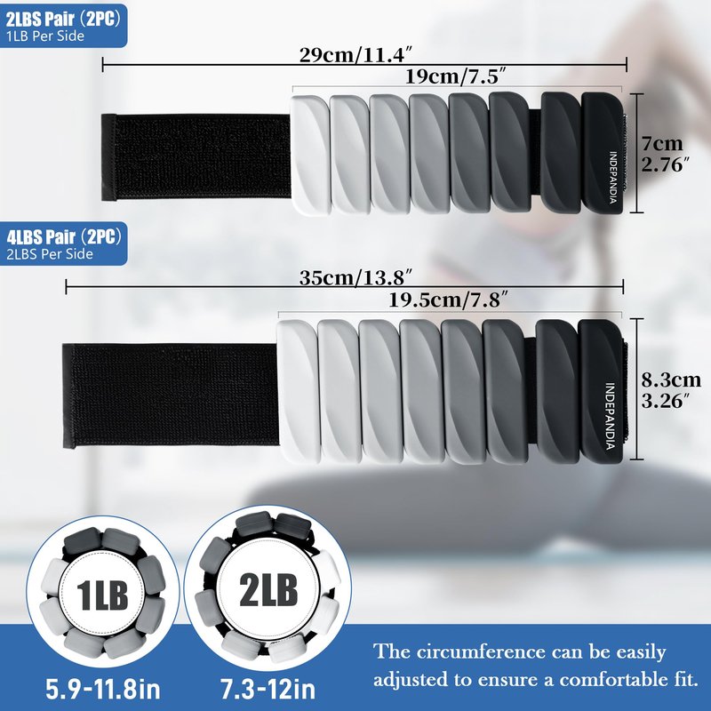 INDEPANDIA Wrist & Ankle Weights for Women and Men, 4lbs Pair Adjustable Silicone Weighted Bangles for Arm & Leg Workouts, Perfect for Pilates, Yoga, Walking & Home Fitness Training Gradient Black