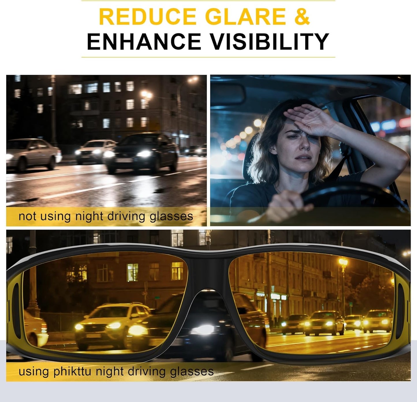 Skiennix Night Driving Glasses - HD Anti-Glare Wraparound Design for Enhanced Night Vision