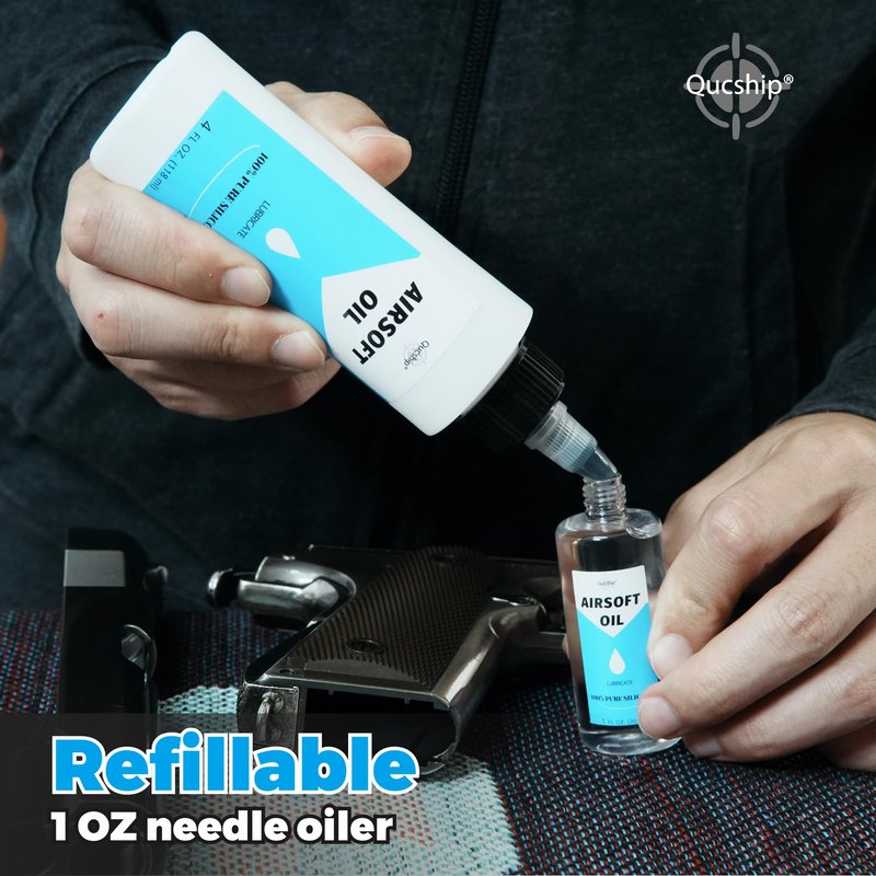 Airsoft Oil 4 oz & 1 oz Needle Oiler 100% Silicone Air Gun Oil, Multi-Purpose Airsoft Chamber Lube, All Purpose Silicone Lubricant for All Airgun